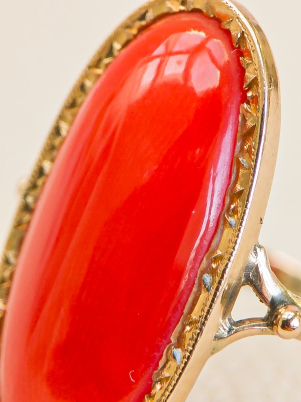 14k Gold Mediterranean Coral Cabochon Ring View 5